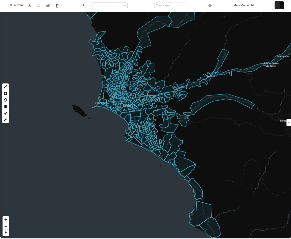 Mapa comercial de Lima con rutas y zonas georreferenciadas